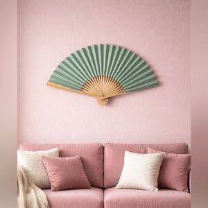 Large Decorative Wall Fan Wall Decor, Vintage Bamboo & Paper, 21”